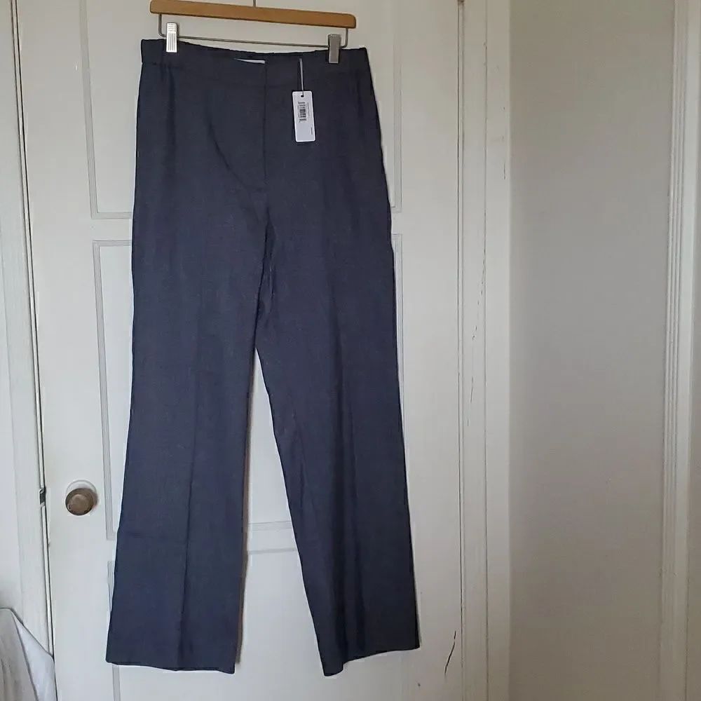Brochu Walker Olena Pant- Indigo Linen Blend Straight Leg Size L NWT